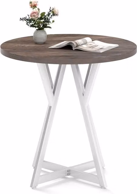 Costway Round Wooden Dining Table in Brown and Sand, Diameter: 80 cm, Height: 76 cm