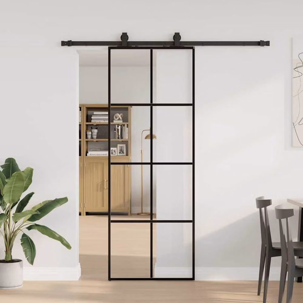 Berkfield Home Modern Sliding Glass Door with Hardware Set, Black, W: 76 cm, H: 205 cm – 2