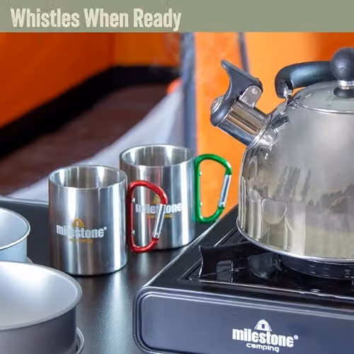 Milestone Camping 2L Whistling Stainless Steel Camping Kettle in Silver – 7