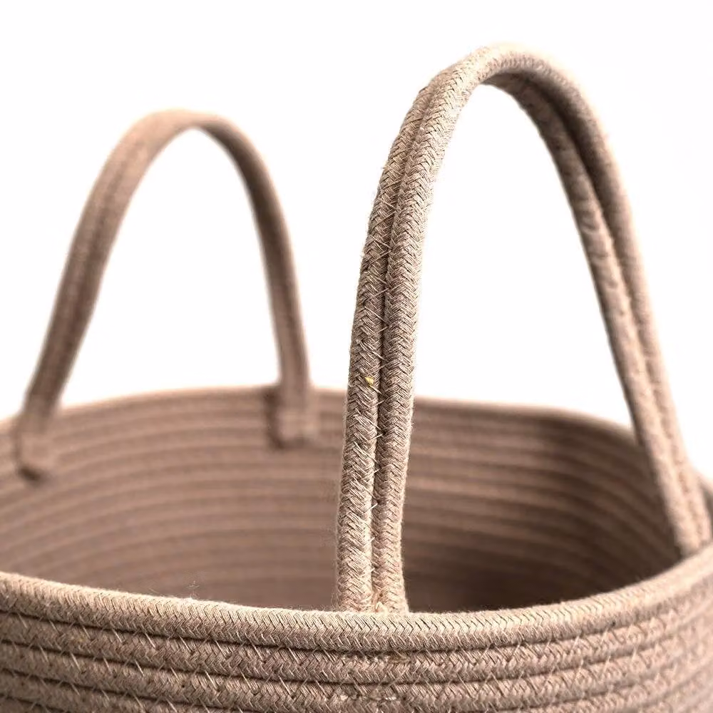 Voltico Cotton Rope Woven Storage Basket with Handles in Brown, Diameter: 30 cm – 3