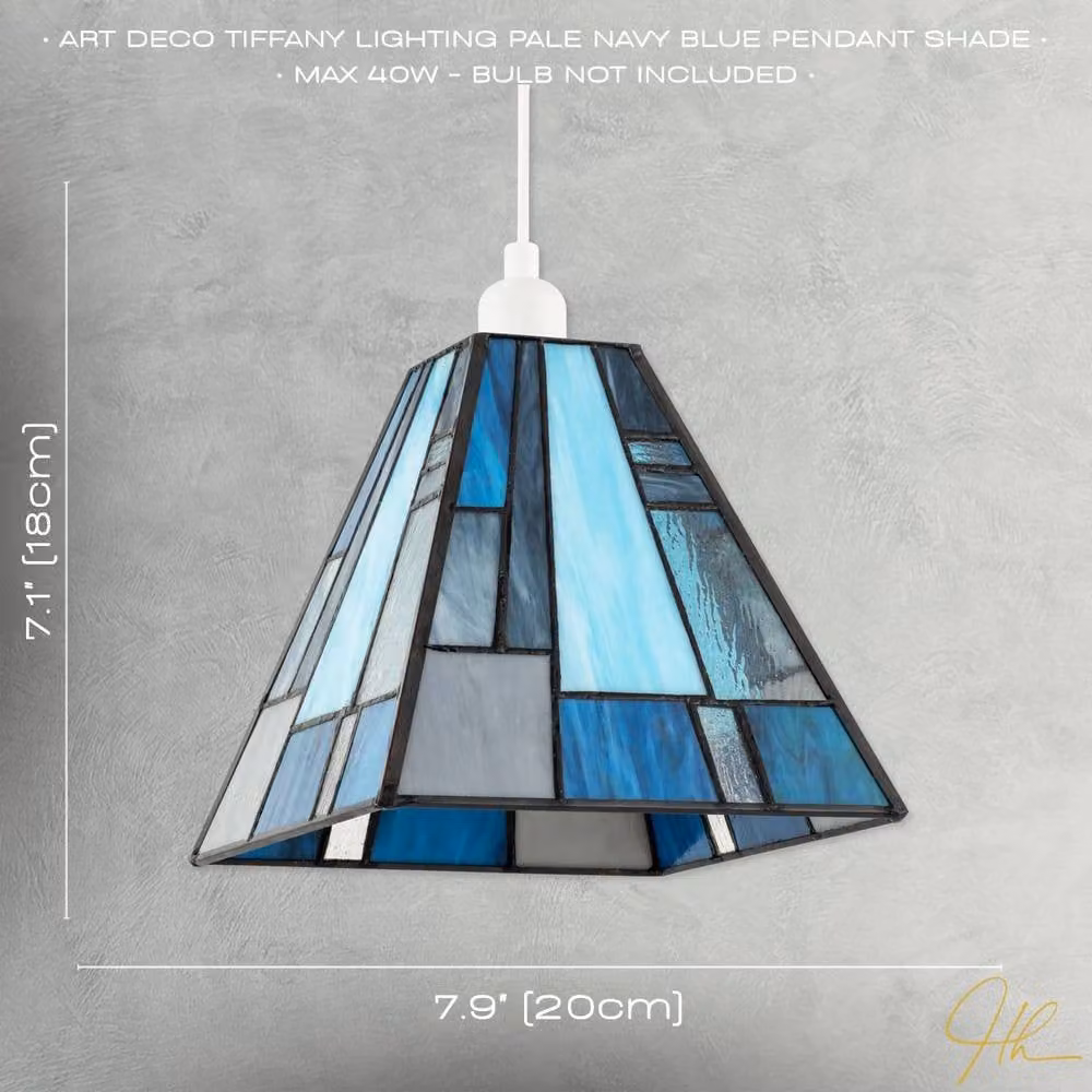 Happy Homewares Art Deco Tiffany Pendant Lighting Shade with Blue Glass Panels – 5