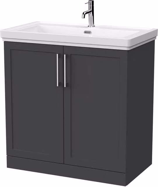 Balterley Stonnall 2 Door Dark Grey Vanity Unit with 1TH Fireclay Basin, Width: 80 cm