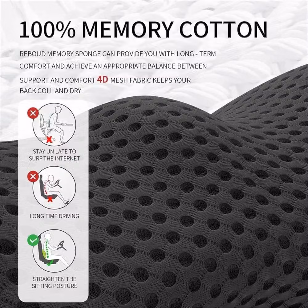 Nordara Black Memory Foam Contoured Lumbar Support Pillow with Breathable Removable Mesh Cover – 2