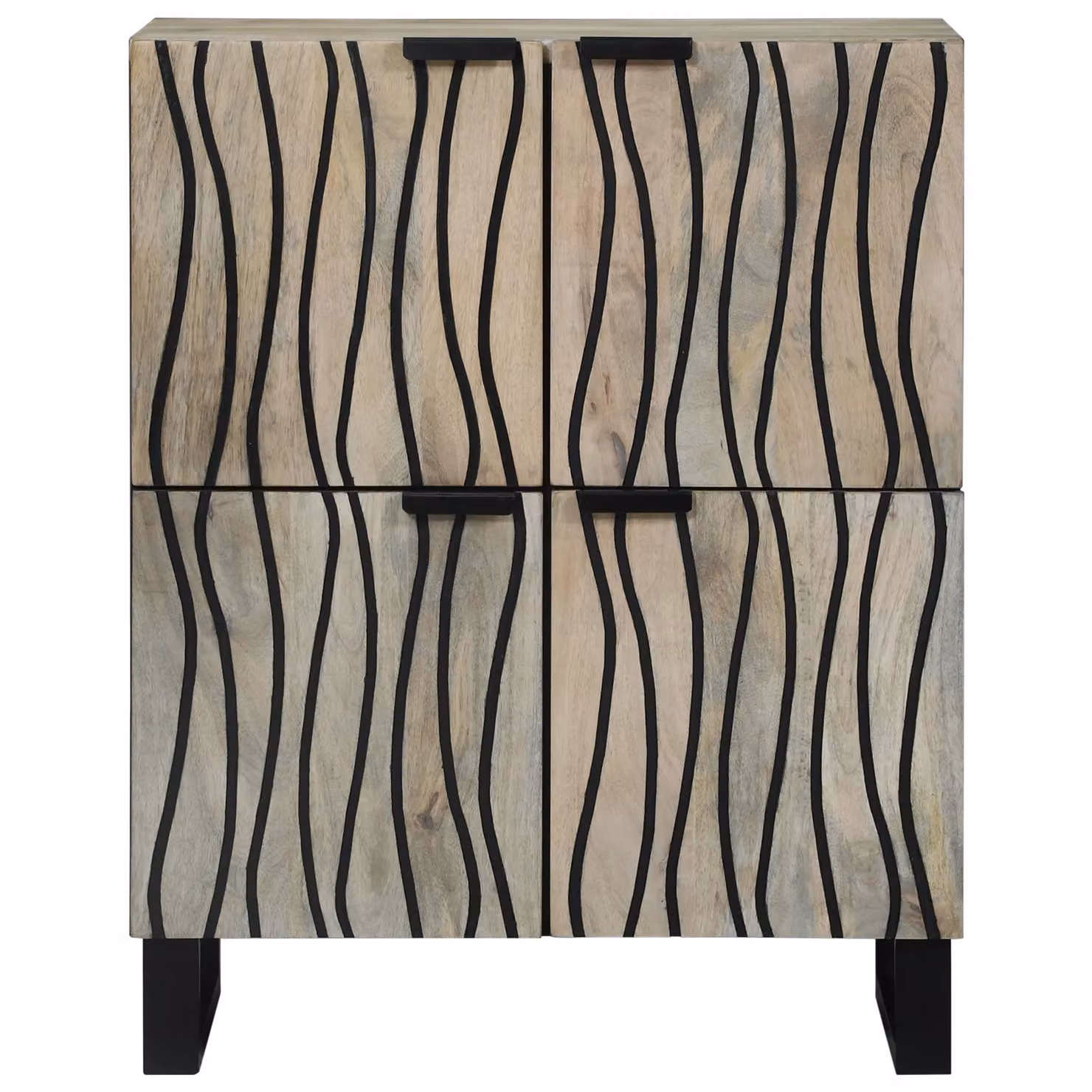 Berkfield Mango Wood and Metal Media Storage Cabinet in White and Black, W/D/H: 75 x 33.5 x 60 cm – 3