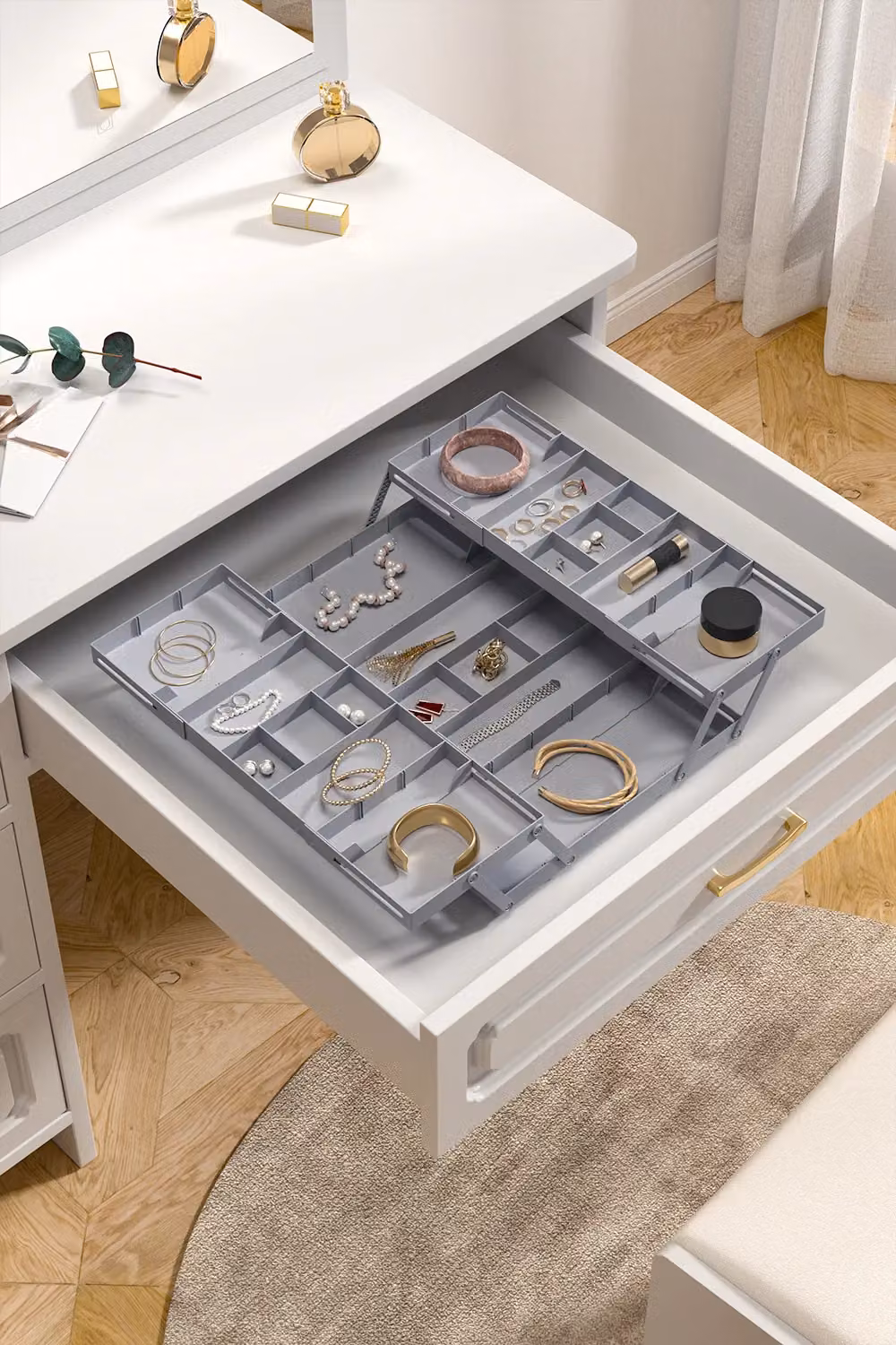Living and Home Versatile Expandable Multi-tier Cutlery and Kitchenware Organiser Tray in Grey – 4