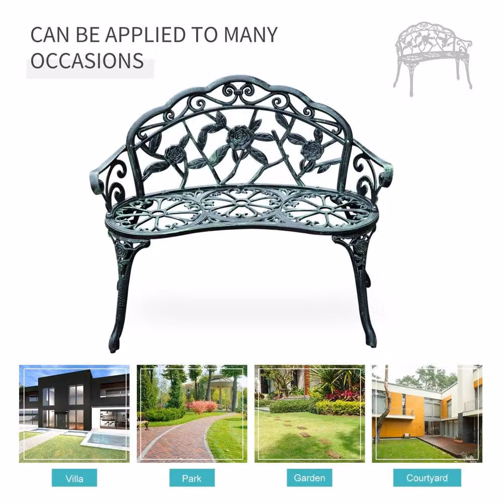 Wyld Haus Rakeba 2 Seater Floral Garden Bench in Antique Green Cast Aluminium – 4