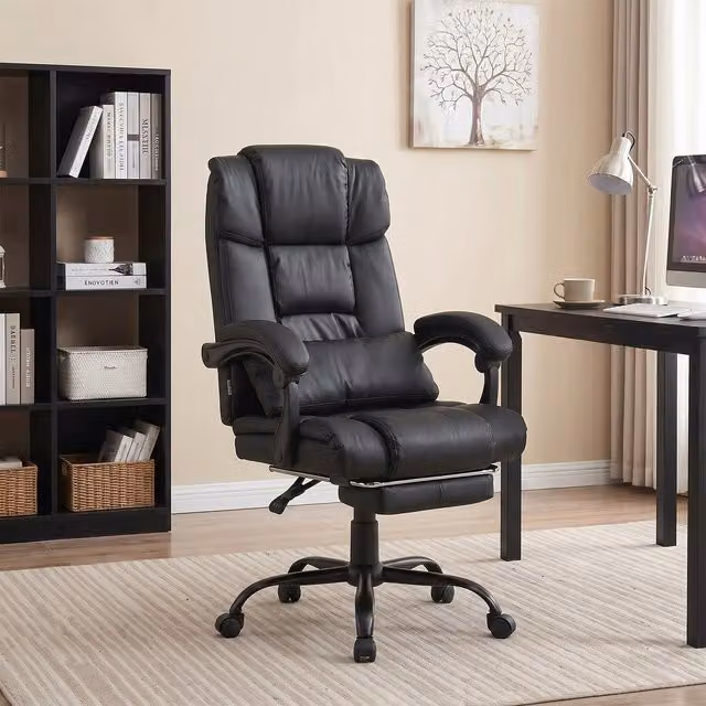 Livingandhome Modern Black Synthetic Leather Executive Swivel Office Chair with Armrests and Headrest