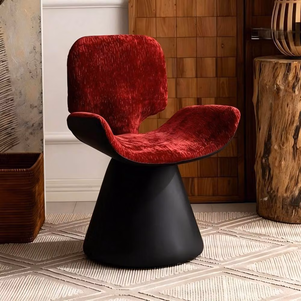 STILVORA Swivel Dressing Stool in Black and Red Velvet Fabric – 5