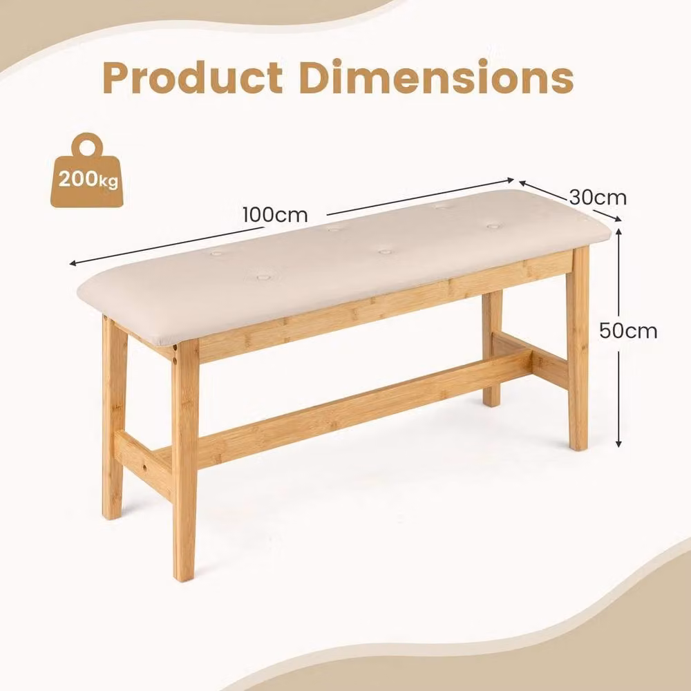 EONLION Beige Upholstered Straight Bench Bed with Bamboo Frame – 2
