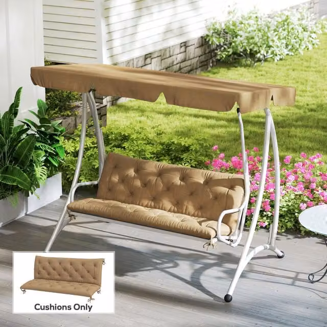 OUTSUNNY Beige Rectangular Garden Bench Cushion with Water Repellent Outdoor Cotton Fabric and Ties