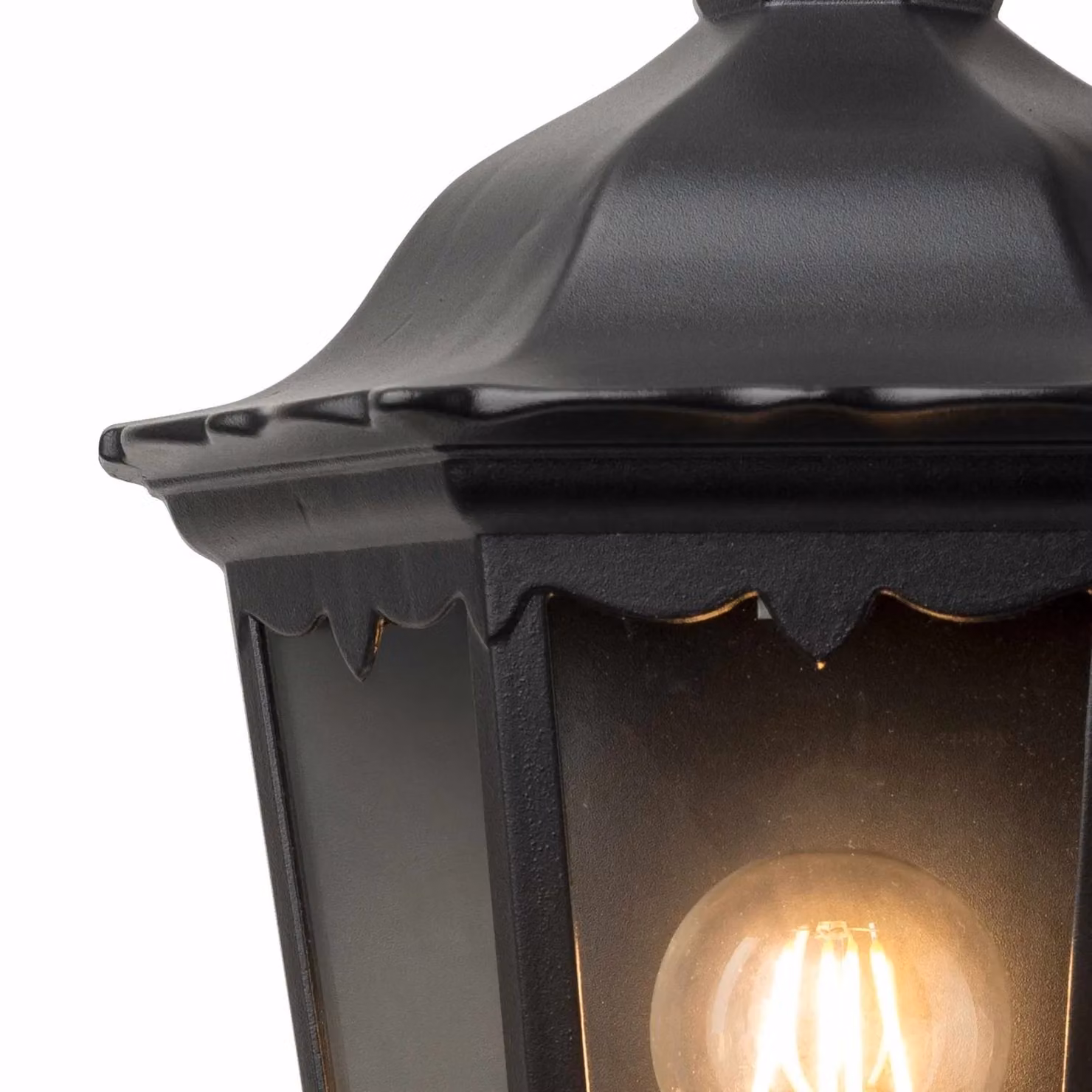 First Choice Lighting Sienna Black and Transparent Glass IP44 Outdoor Half Lantern Wall Light – 4