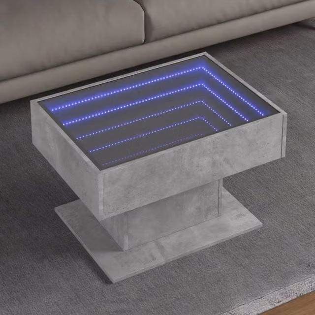 Berkfield Home LED Coffee Table in Concrete Grey, W: 70 cm, D: 50 cm, H: 45 cm