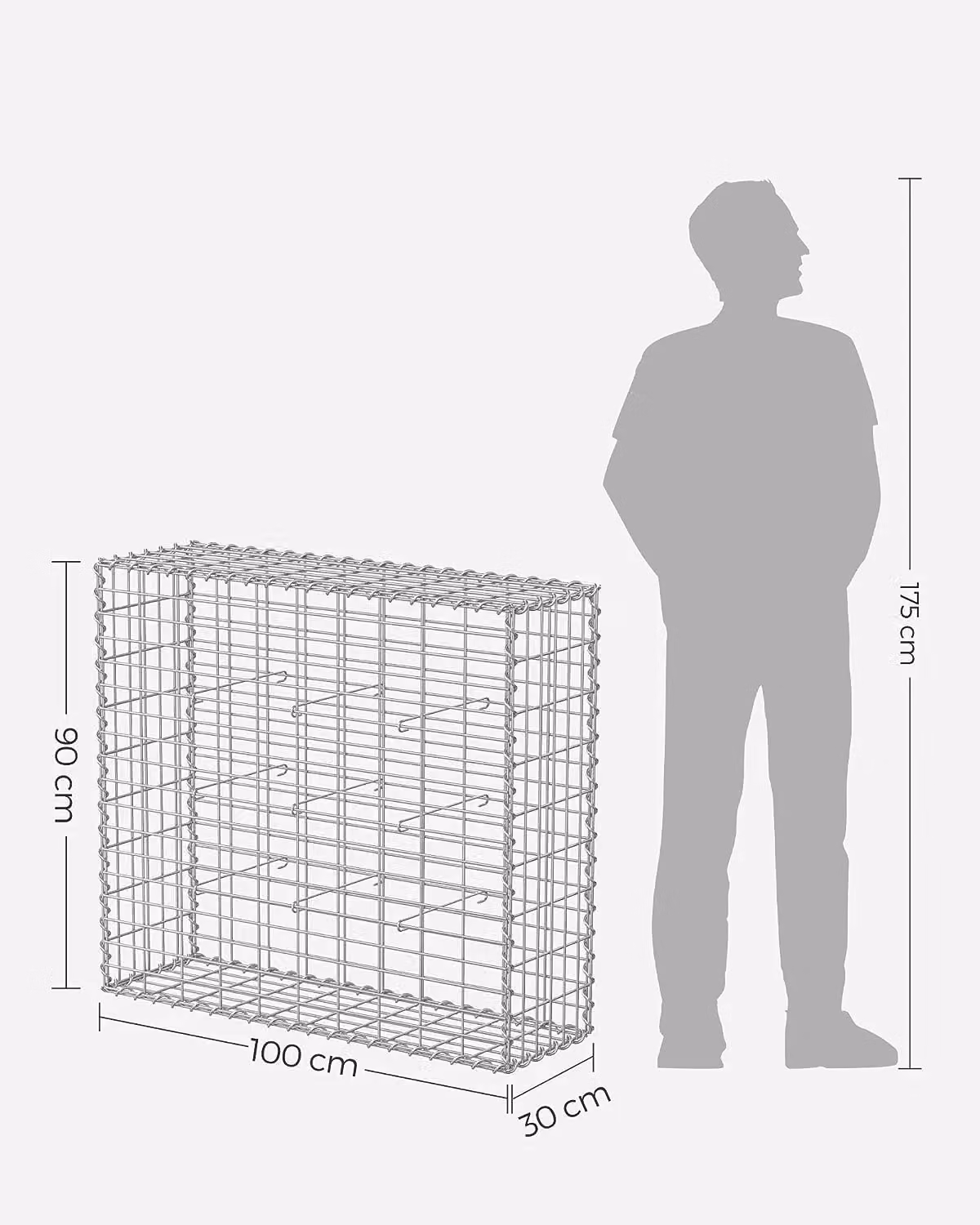 SONGMICS Large Silver Galvanised Steel Gabion Basket for Stone Filled Outdoor Walls, W/D/H: 100 x 90 x 30 cm – 2