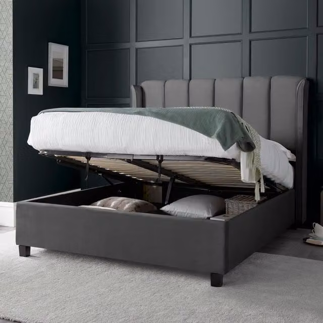 Bedmaster Aurora Grey Velvet Ottoman Bed - W: 140 cm, L: 200 cm