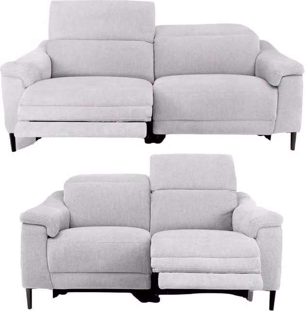 Furnishings For Less UK Oscar Electric 3 + 2 Reclining Sofa Suite in Ivory Fabric with USB Charging and Adjustable Headrests