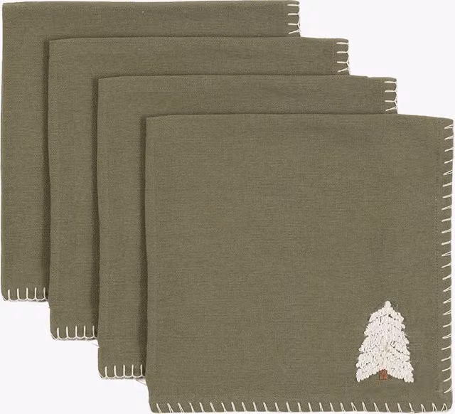 Perch & Parrow Set of 4 Green Nordic Woodland Tree Embroidered Napkins