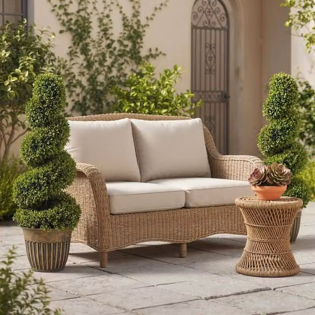 Wyld Haus Set of 2 Artificial Spiral Boxwood Topiary Trees in Pots, Height: 90 cm, Light Green