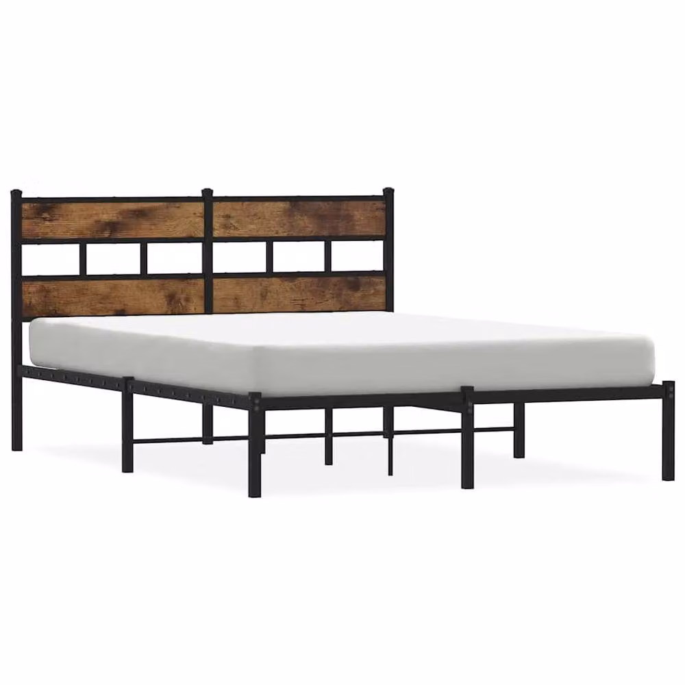Berkfield Home Metal and Wood Bed Frame in Smoked Oak and Brown, W/D/H: 140 x 190 x 91.5 cm – 3