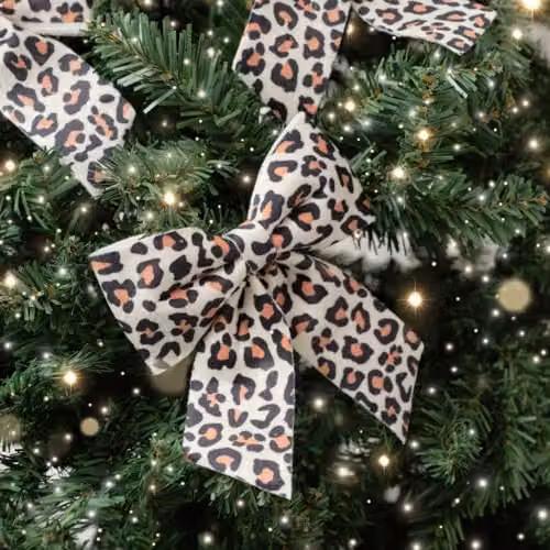 Melody Maison Set of 4 Leopard Print Velvet Bow Hanging Decorations in Black, Brown and Multicolour, 14 cm – 2