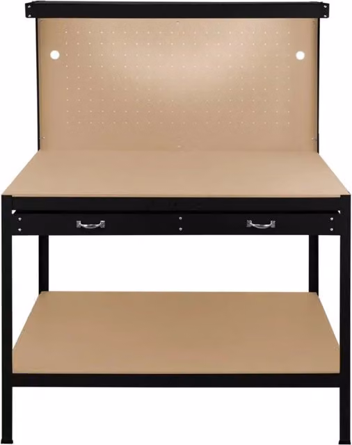 Monstershop Workbench with Pegboard and Drawer, Black, W/D/H: 120 x 60 x 155 cm – 1
