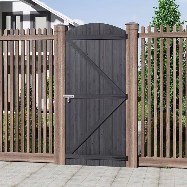 Breeins Semi Braced Arch Top Wooden Garden Gate, Grey, W: 90 cm, H: 210 cm