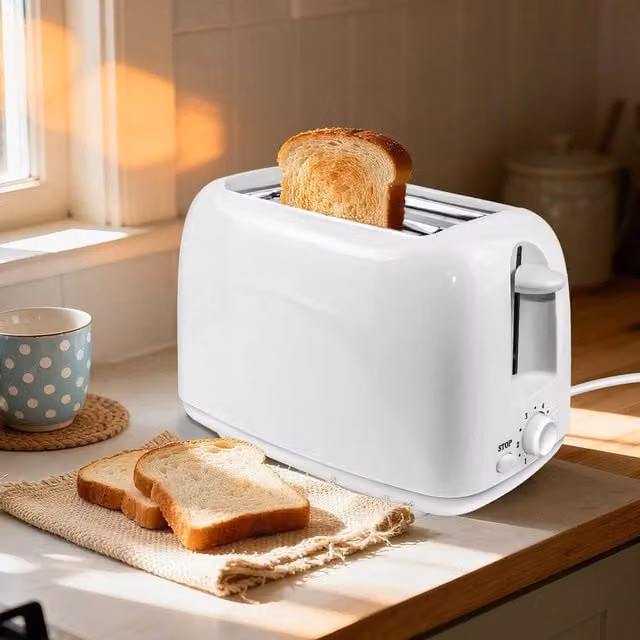 PAWNORA White 2 Slice Toaster with Variable Browning Settings