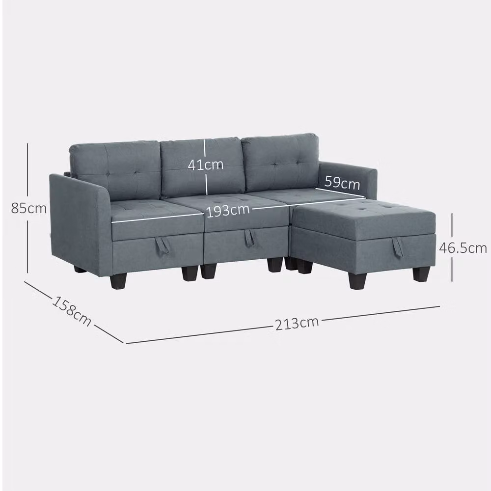 ERGOVEXA L-Shape Modular Sofa in Grey with Storage and Reversible Fabric Upholstery – 2