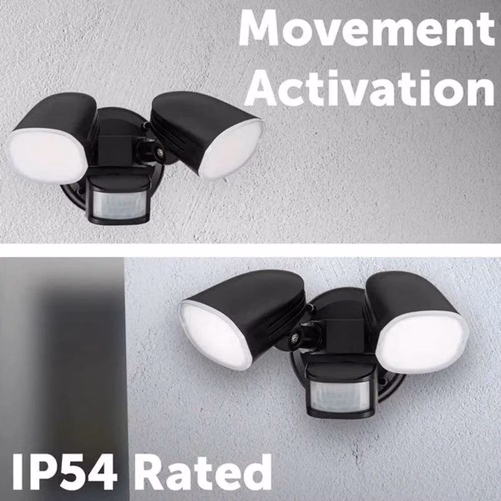 SPETLEK Professional Hardwired Twin Head LED Motion Sensor Floodlight in Black – 2