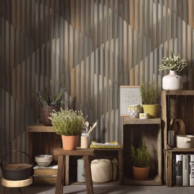 Erismann Cascade Modern 3D Geometric Abstract Vinyl Wallpaper in Brown