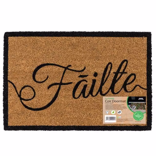 JVL Brown Natural Coir Rectangular Doormat with Non-Slip Latex Backing