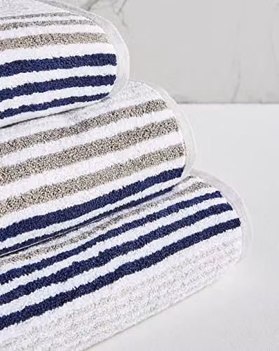Allure Bath Fashions Merlin Striped Blue Cotton Hand Towel, 550gsm – 3