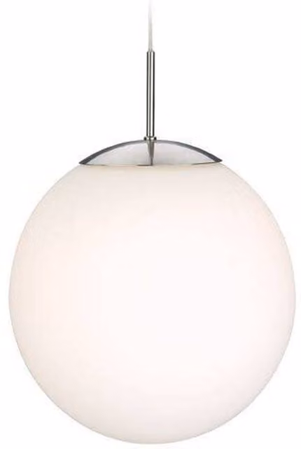 Firstlight Globe 1 Light Ceiling Pendant in Brushed Steel with Opal White Glass, E27