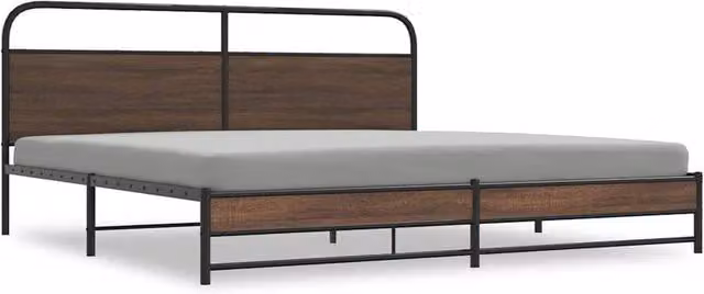 Berkfield Home Industrial Metal Bed Frame in Brown Oak, W/D/H: 180 x 200 cm – 1
