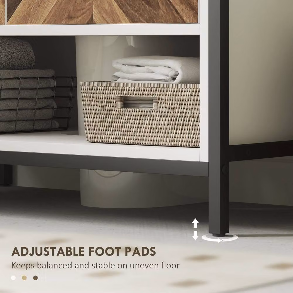 Wyld Haus Saha Rato Cream White Under Sink Bathroom Cabinet with Herringbone Doors W/D/H: 80 x 40 x 60 cm – 4