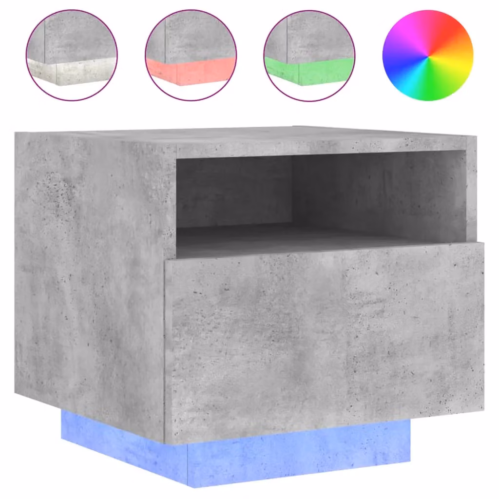 Berkfield Home Bedside Cabinet with Integrated LED Lights in Concrete Grey, W/D/H: 40 x 39 x 37 cm – 2