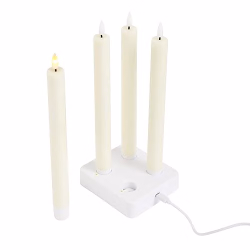 Lights4fun Set of 4 Ivory Real Wax Rechargeable USB TruGlow Flameless LED Taper Dinner Candles with Remote Control and Timer – 2