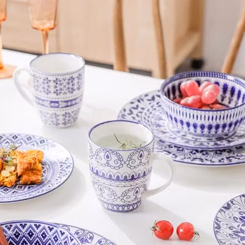 Simpa Blue Florentine Floral Porcelain 16-Piece Dinner Set – 2