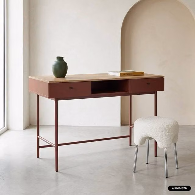 sweeek Modern Writing Desk with 2 Drawers and 1 Compartment in Burgundy and Brown – 1