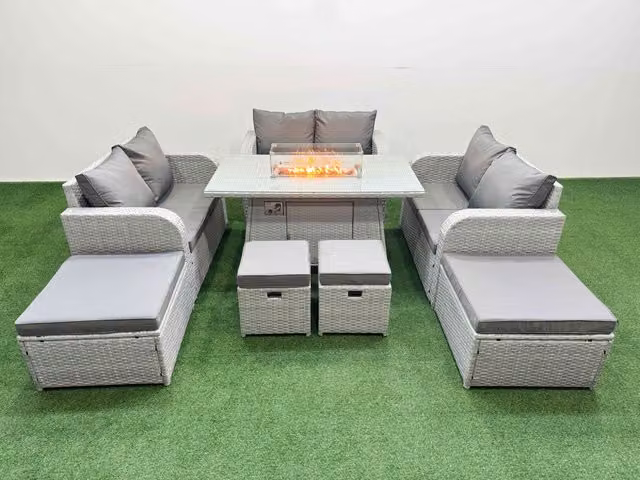 Fimous 10 Seater Outdoor Garden Furniture Set with Love Sofa in Light Grey