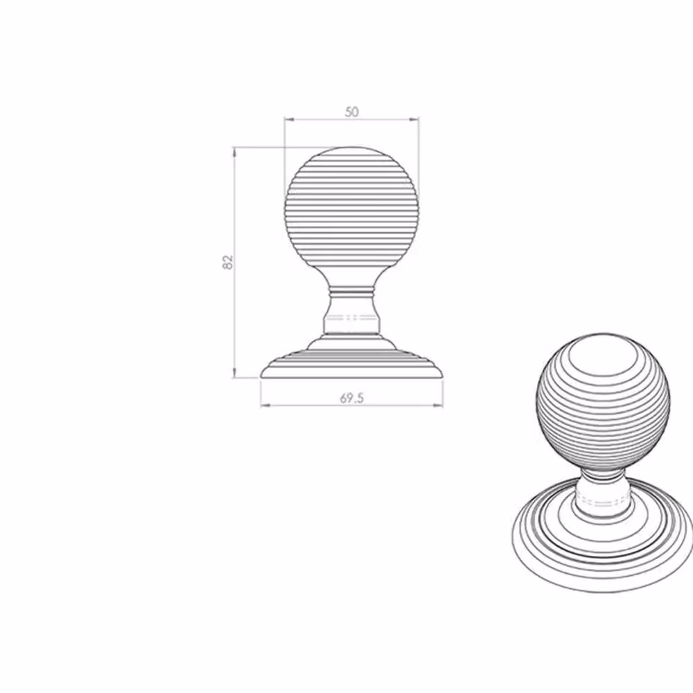 Loops Pair of Round Textured Mortice Door Knobs, Satin Nickel Beehive Handle, 50mm Diameter – 2