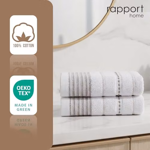 Rapport Home Dakota Stripe Face Towels 2-Pack, 100% Cotton, 500gsm, Beige and White, W/D/H: 30 x 30 x 30 cm – 3