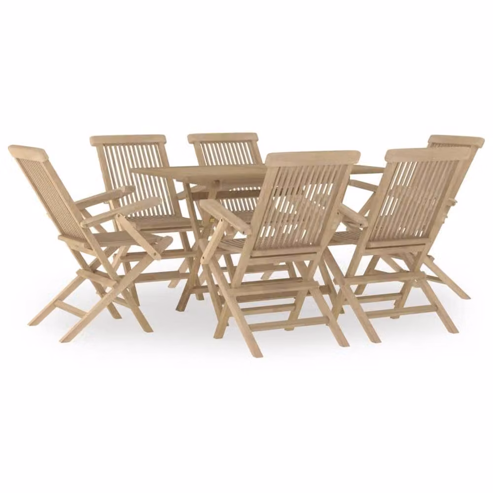 Berkfield Home 7 Piece Grey Teak Wood Garden Dining Set – 2