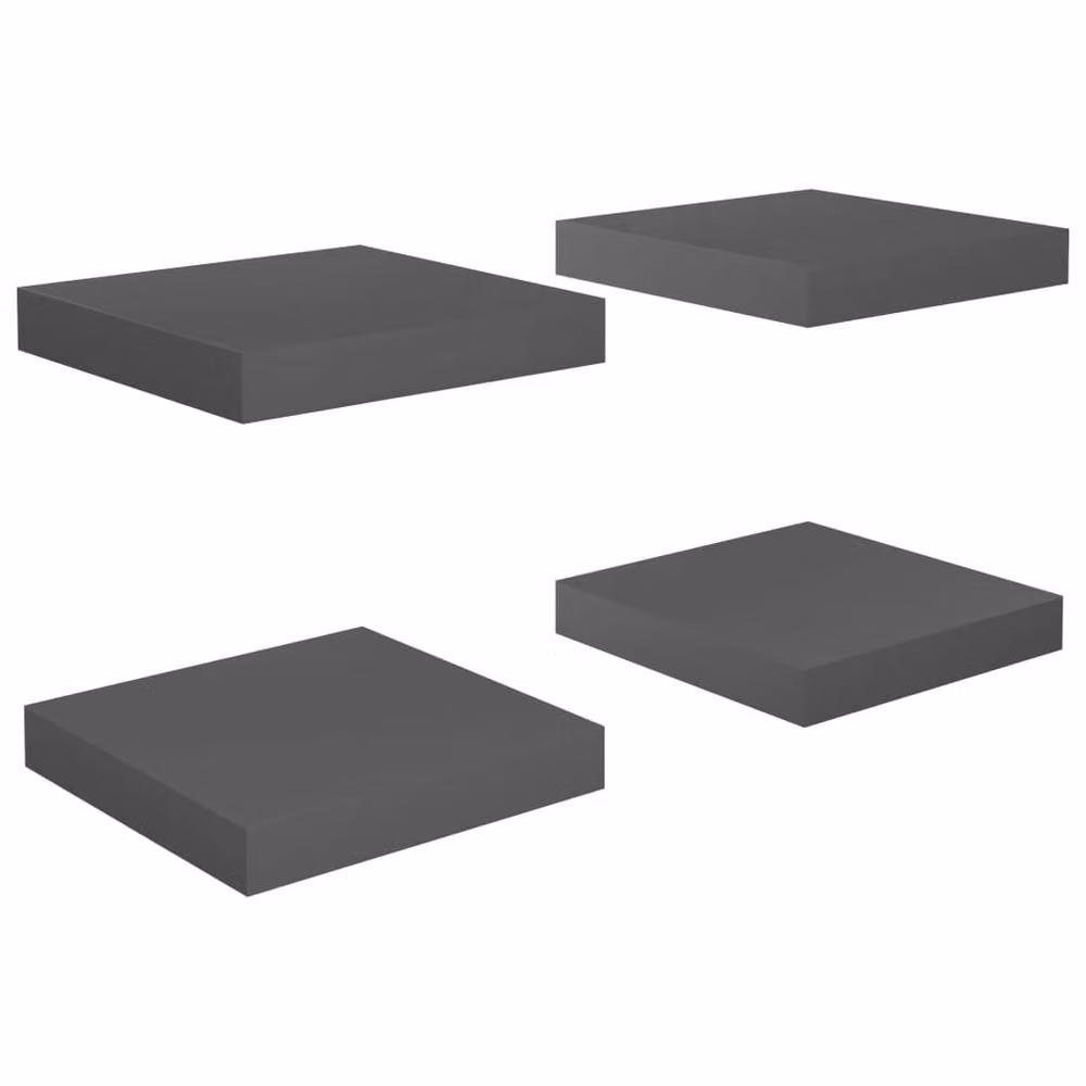 Berkfield Home Set of 4 Durable Floating Wall Shelves in High Gloss Grey, W/D/H: 23 x 23.5 x 3.8 cm – 3