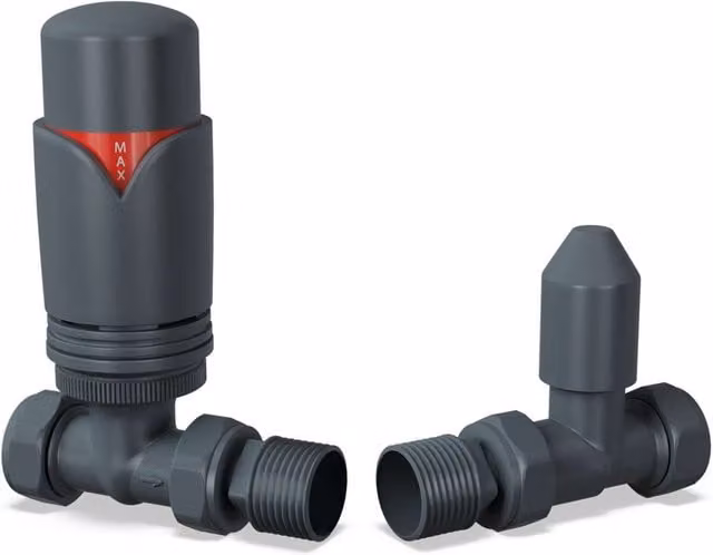 UK Radiators Derry Bold Thermostatic Radiator Valve and Lockshield Set in Anthracite Matt Chrome, 1/2" x 15mm – 4