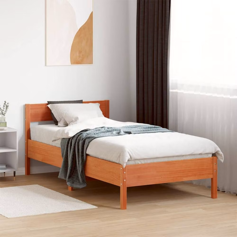 Berkfield Home Small Single Solid Wood Pine Bed Frame, Brown Waxed Finish, W: 75 cm, L: 190 cm – 2