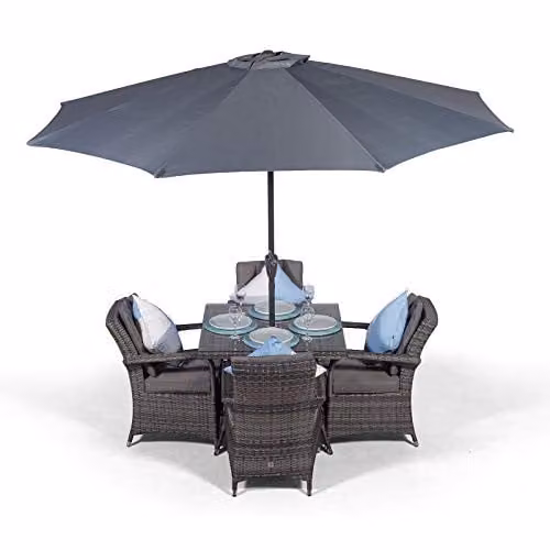 Giardino Arizona 4 Seater Rattan Garden Dining Set in Grey and Brown with Metal Frame – 1