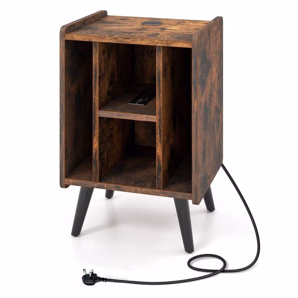 EONLION Modern Brown Vinyl Record Storage Turntable Stand with Media Compartments, Width: 100 cm – 4