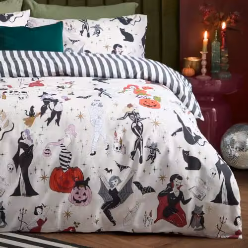Riva Home Trick Or Treat Reversible Striped Duvet Cover Set, Black and White, W: 140 cm, H: 200 cm, Pillowcase: 90 x 200 cm – 3
