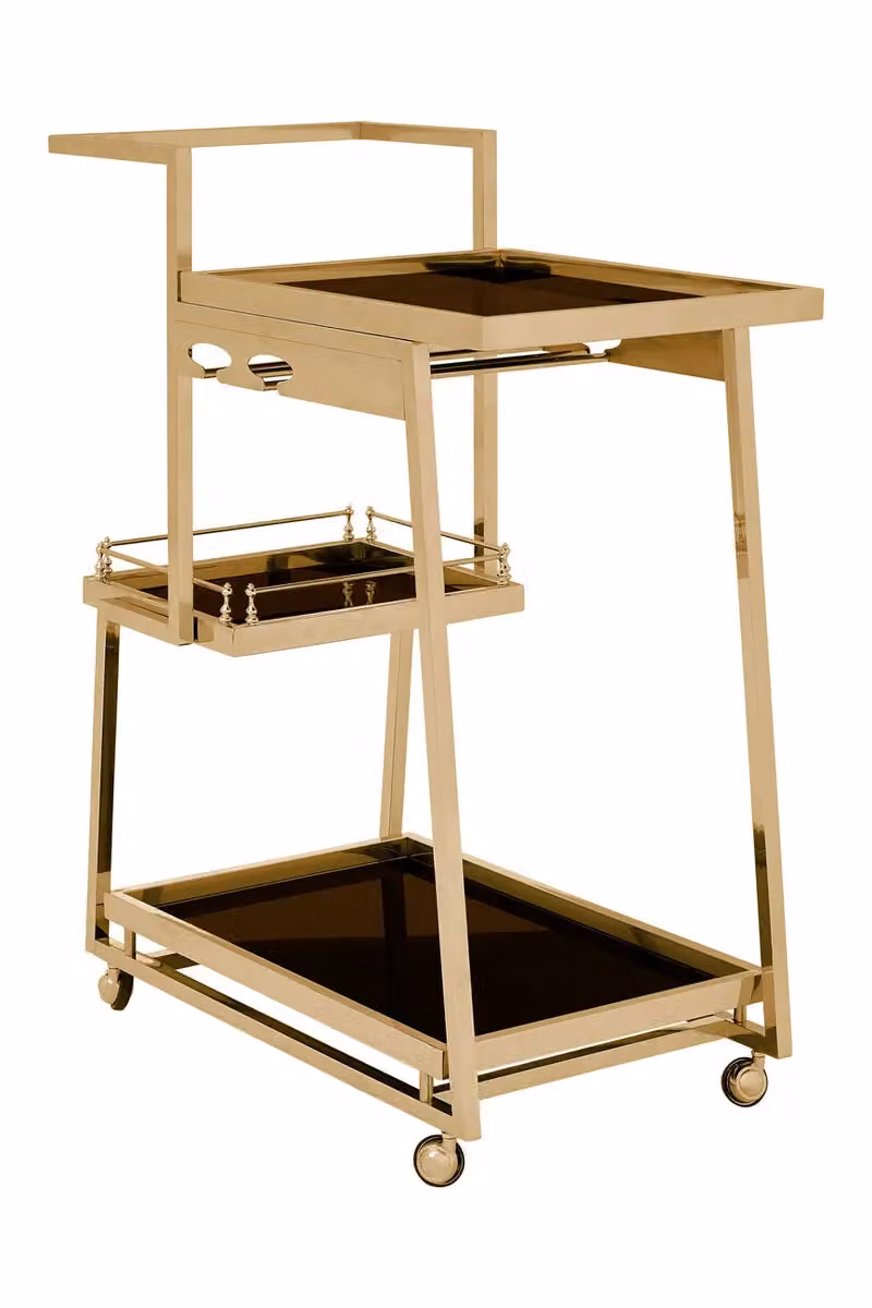 Orsina Novo 3 Tier Art Deco Trolley with Gold Finish and Glass Shelves – 2