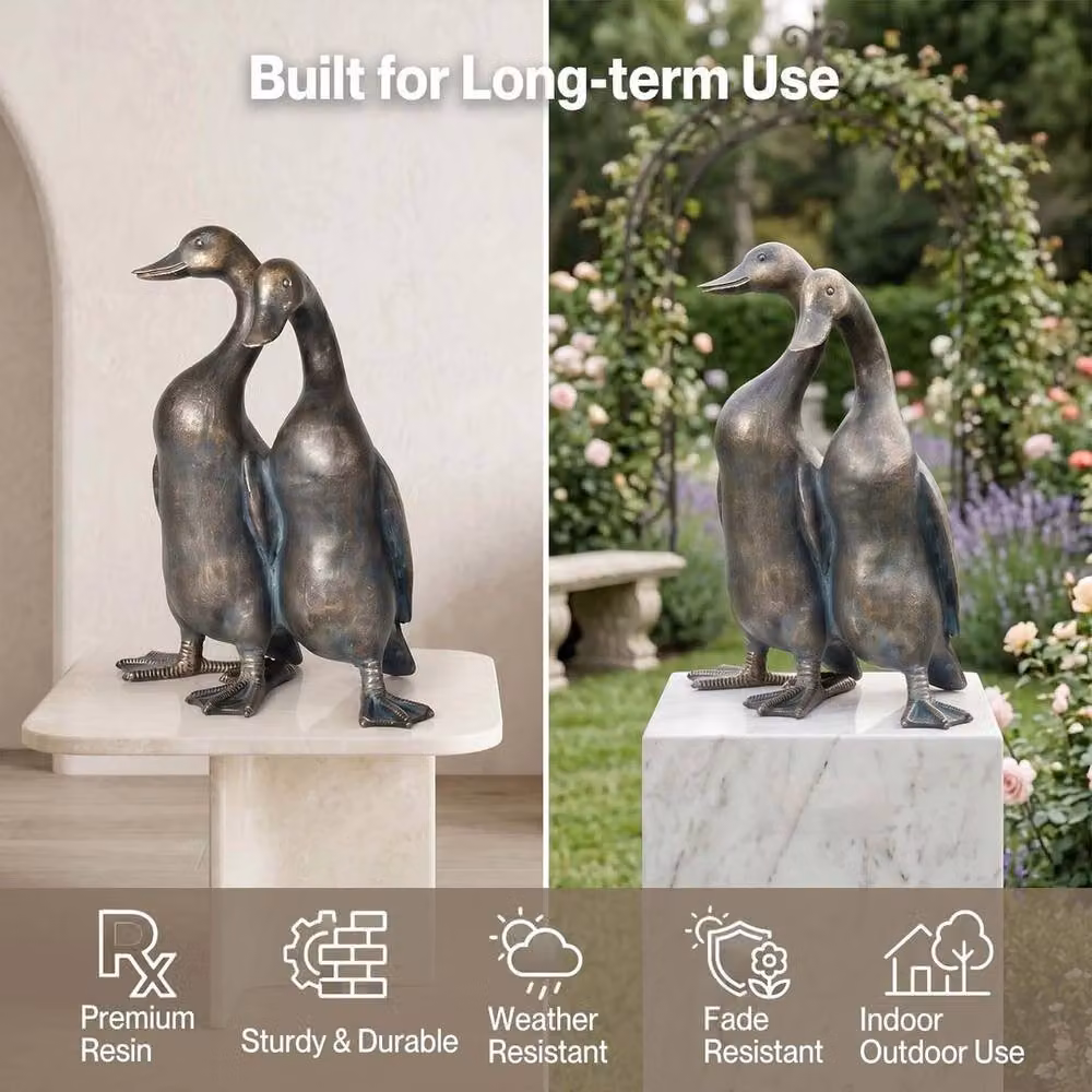 FLAVORA Levede Outdoor Resin Duck Sculpture Garden Ornament in Bronze, H 100 cm x W 15 cm x D 15 cm – 2